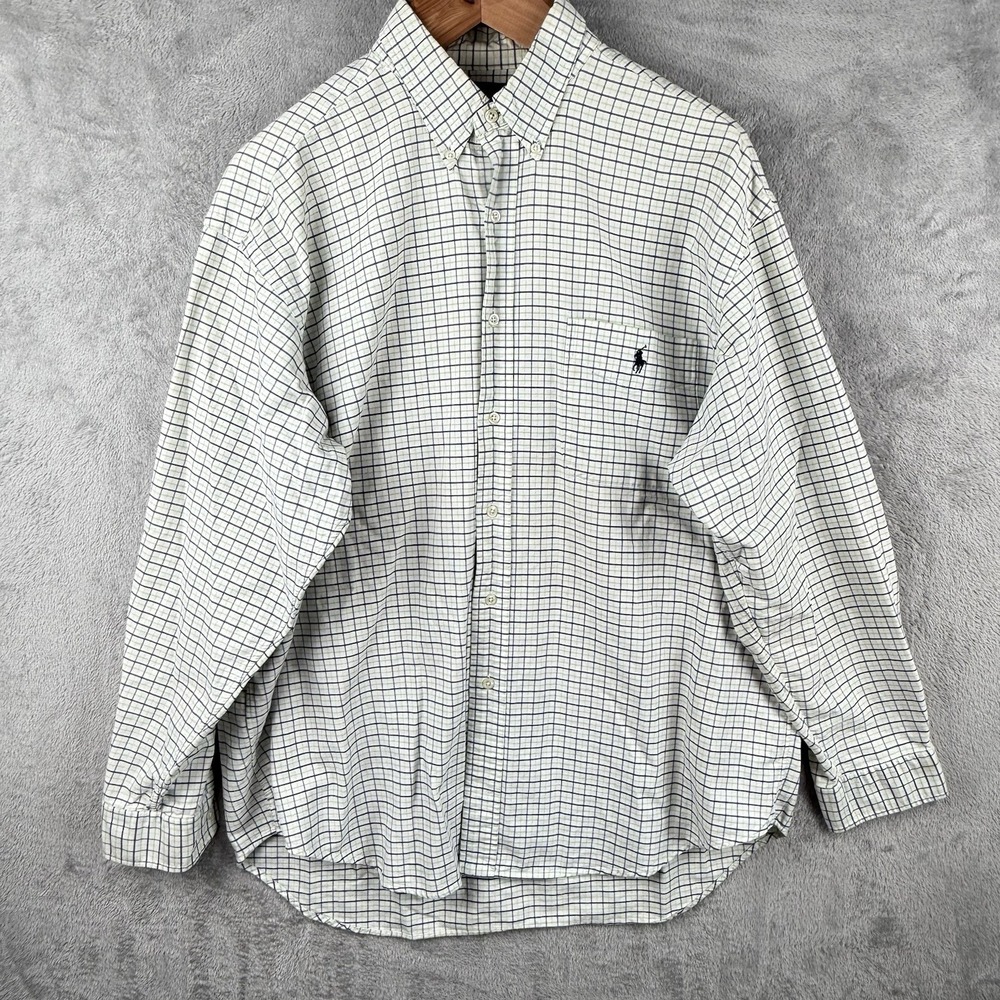 Ralph Lauren‎ Big Shirt Mens L Button Down Multicolor Windowpane Plaid Logo Prep